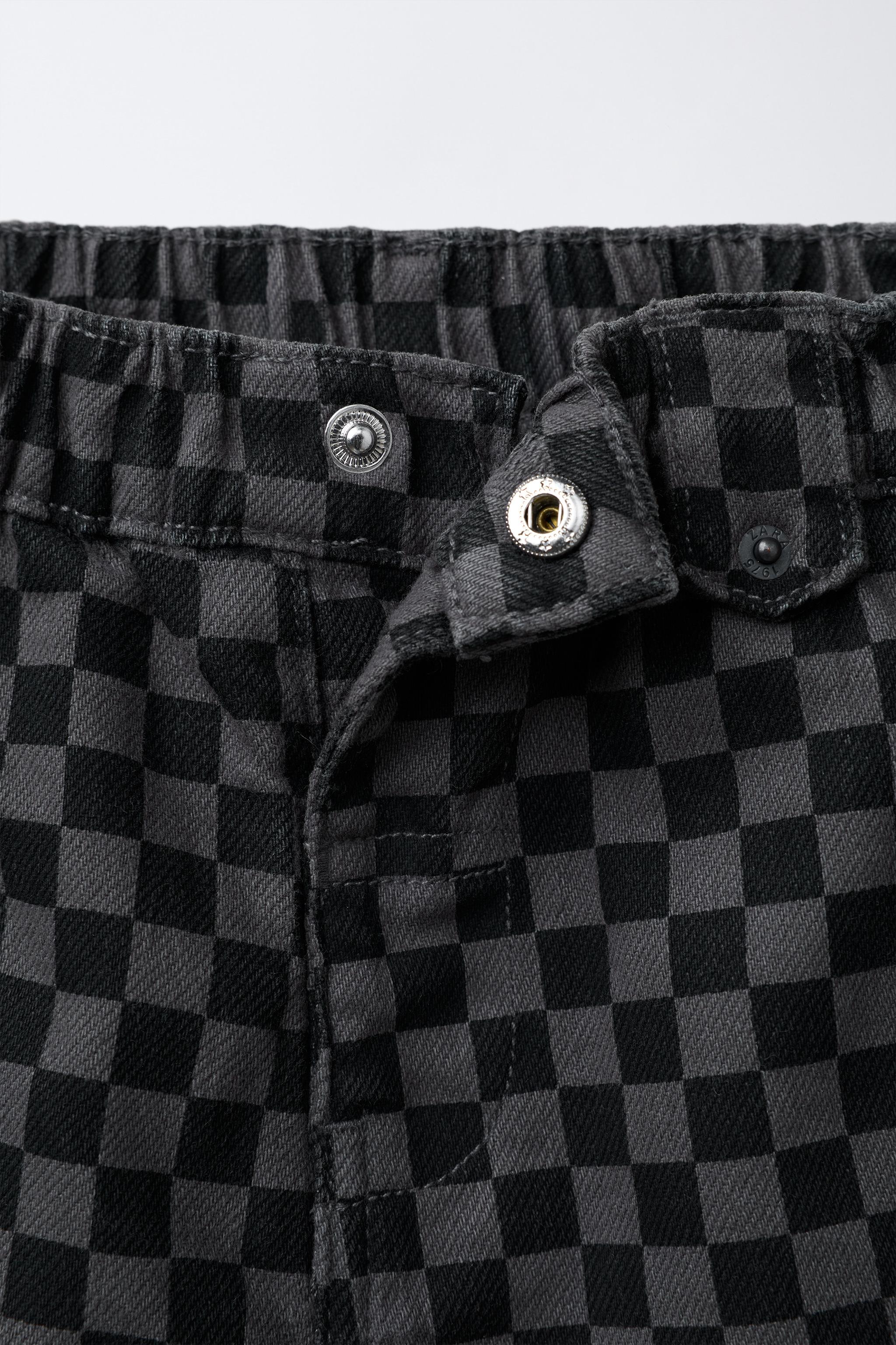 WARM CHECKERED BAGGY TWILL PANTS